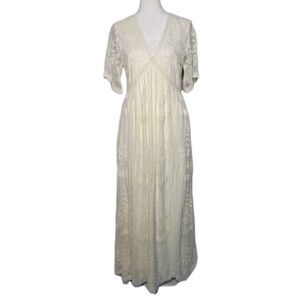 Pink Blush Maternity Cream Floral Lace Maxi Dress Womens M Prairie Cottagecore